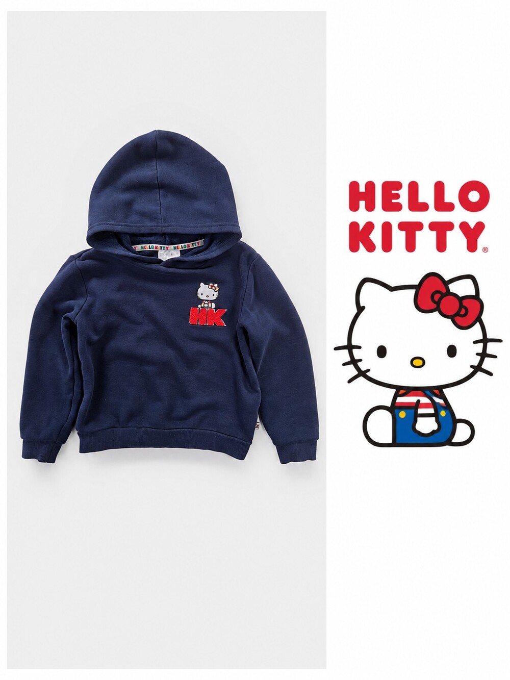 Hello Kitty Stripes Kids Navy Hoodie Size 6 Embroidered HK Pullover Sweatshirt